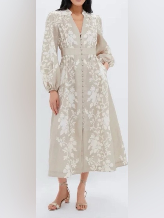 Tuckernuck Dresses & Skirts - NWT Tuckernuck Sand Floral Stripe Serena Dress Small Beige White Midi Resort